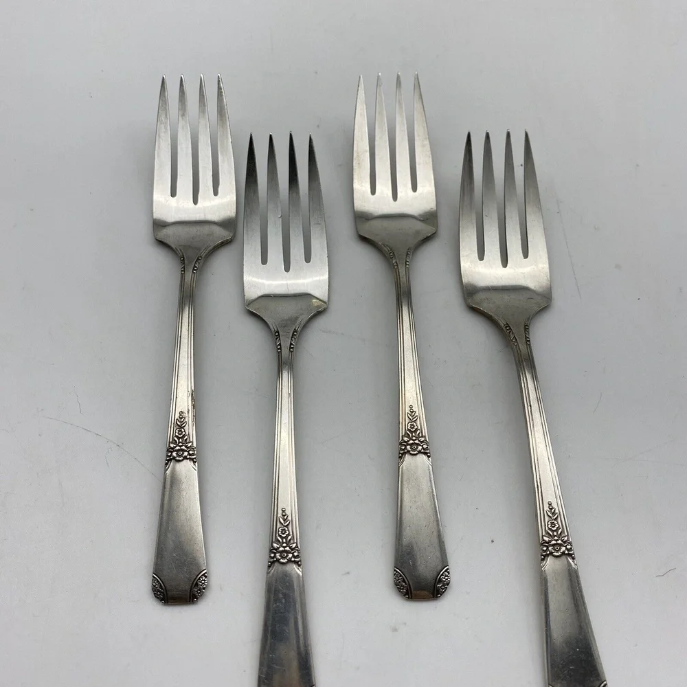Vintage 1939 Wm A Rogers Rio Salad Forks Set Of 4 Silverplate‎ Art Deco Classic